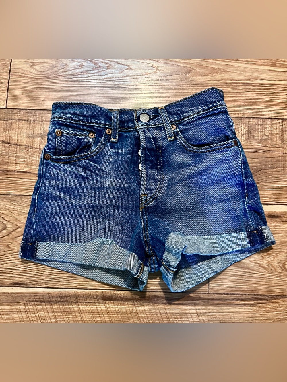 Levi’s High-Rise Dark Blue Cuffed Denim Shorts for Women